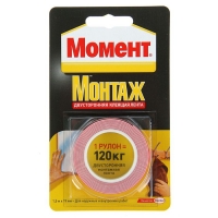 Клеящая монтажная двусторонняя лента Момент 12 кг 19мм* 1,5 м, белая /10  на ед. блист.