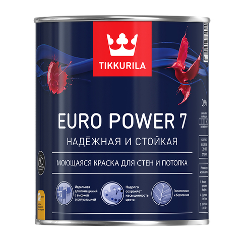 Tikkurila  EURO POWER 7 С моющ. для стен и потолков 0,9л/6шт