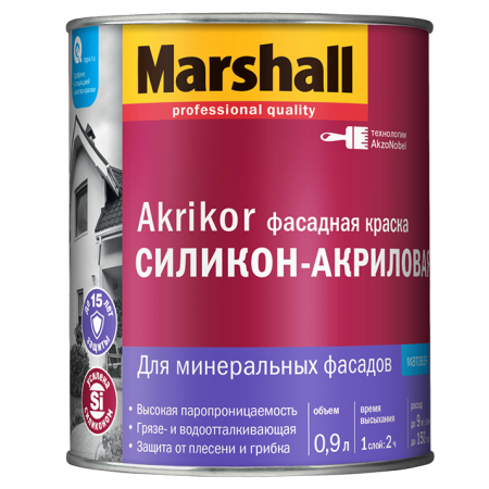 Краска Marshall AKRIKOR фасадная  силикон- акрил.матовая BW (0,9л)