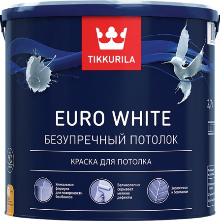 Tikkurila EURO WHITE краска  для потолков гл/мат 9,0 л.